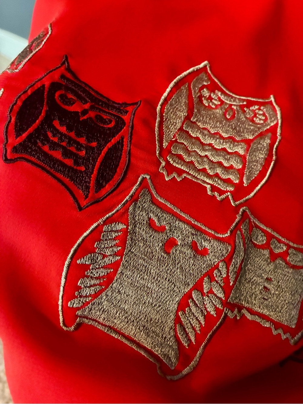 eshakti Red Vintage-Inspired Button Front Midi Dress with Owl Embroidery - Picture 2 of 6